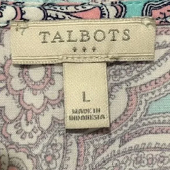 Talbots Large Ruffle Neck 1/4 Button Down Paisley Floral Printed Tank Top - Picture 4 of 5